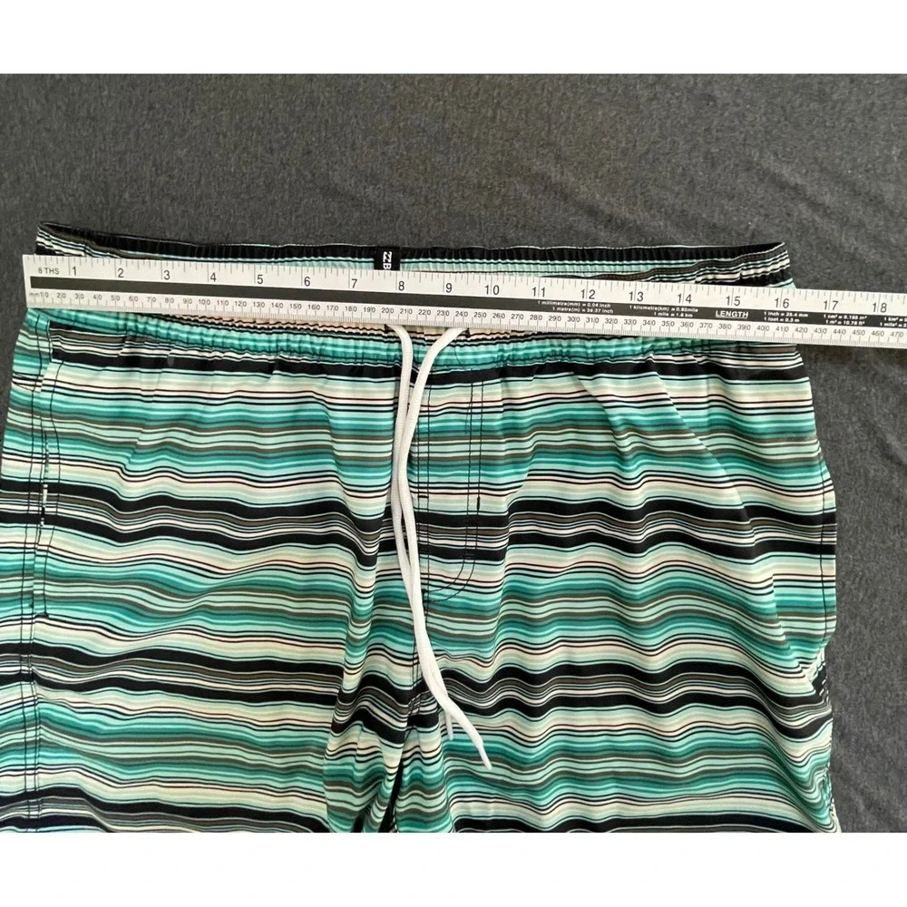 Billabong‎ Mens Striped Board Shorts Teal Green Black White Swim Trunks Large